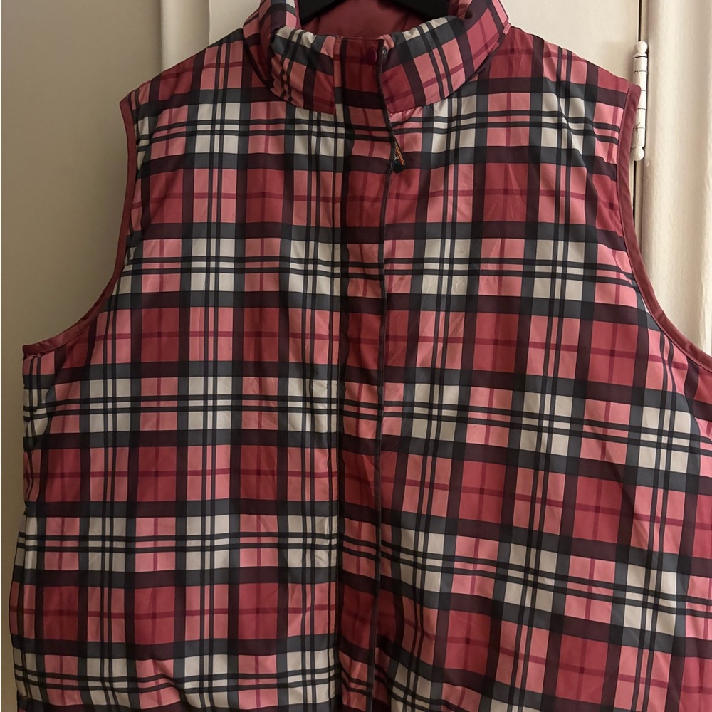 L.L. Bean Pink Plaid Reversible Vest